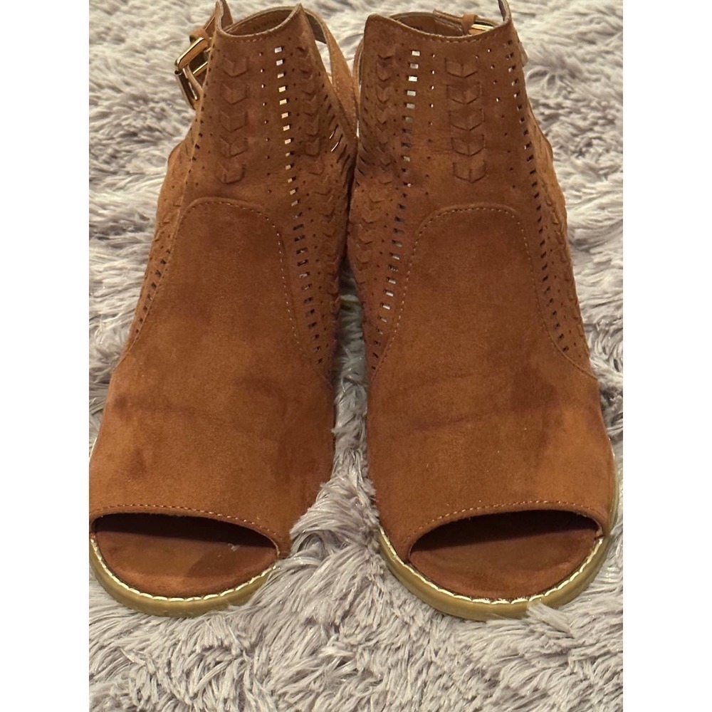 Universal Thread Brown Sling Back Peep-Toe Mule Heels Women Size 9.5 - Picture 2 of 11